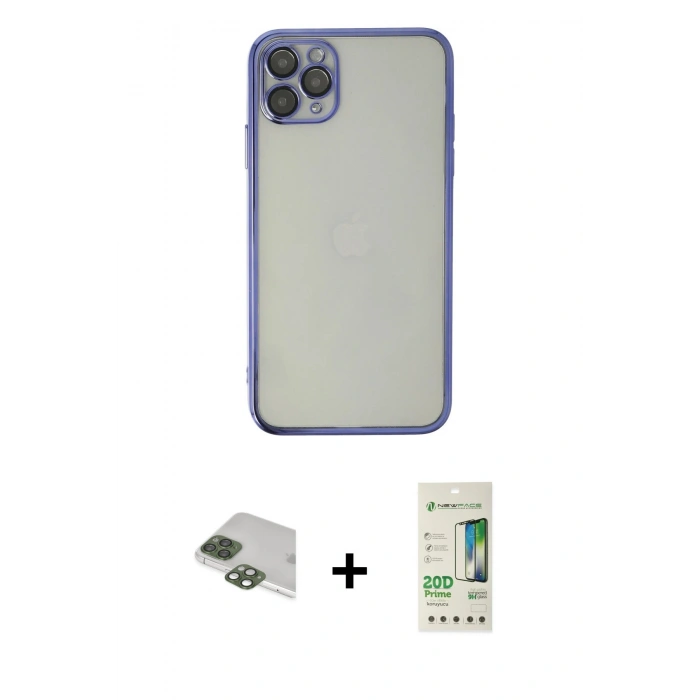 MARSİLYAN™- iPhone 11 Pro Max Kılıf Vadi Minimal - Siyah 20D Premium Cam Ekran Koruyucu + Pers Alüminyum Kamera Lens - YL