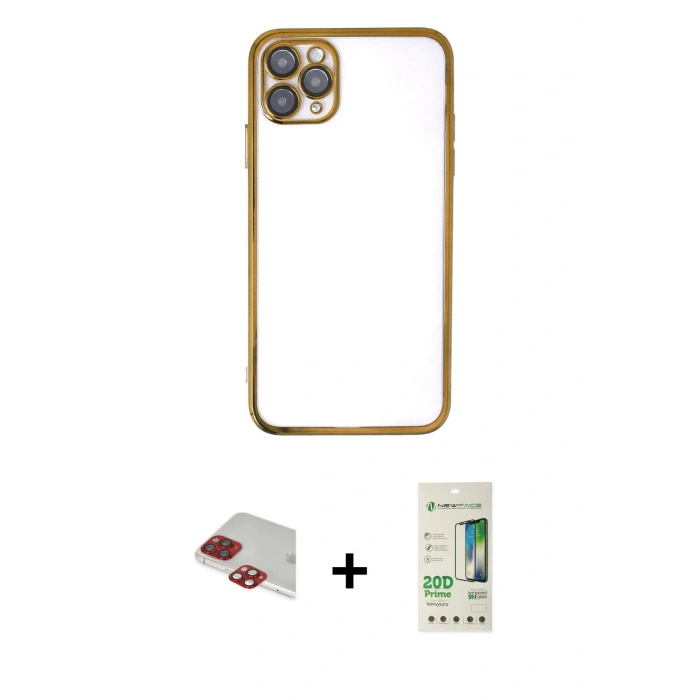 MARSİLYAN™- iPhone 11 Pro Max Kılıf Vadi Minimal - Siyah 20D Premium Cam Ekran Koruyucu + Pers Alüminyum Kamera Lens - KI