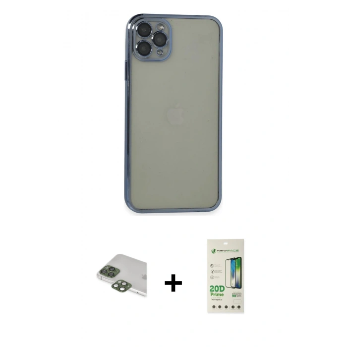 MARSİLYAN™- iPhone 11 Pro Max Kılıf Vadi Minimal - Siyah 20D Premium Cam Ekran Koruyucu + Pers Alüminyum Kamera Lens - YL