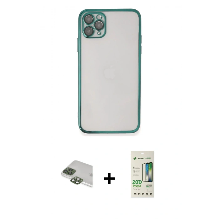 MARSİLYAN™- iPhone 11 Pro Max Kılıf Vadi Minimal - Siyah 20D Premium Cam Ekran Koruyucu + Pers Alüminyum Kamera Lens - YL