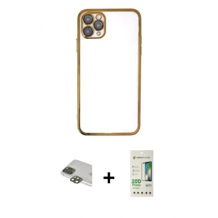 MARSİLYAN™- iPhone 11 Pro Max Kılıf Vadi Minimal - Siyah 20D Premium Cam Ekran Koruyucu + Pers Alüminyum Kamera Lens - YL