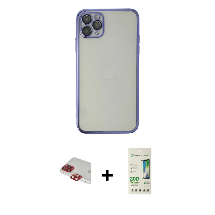 MARSİLYAN™- iPhone 11 Pro Max Kılıf Vadi Minimal - Siyah 20D Premium Cam Ekran Koruyucu + Pers Alüminyum Kamera Lens - KI