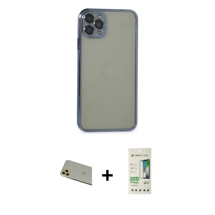 MARSİLYAN™- iPhone 11 Pro Max Kılıf Vadi Minimal - Siyah 20D Premium Cam Ekran Koruyucu + Rainbow Kamera Lens Koruma Cam - GD
