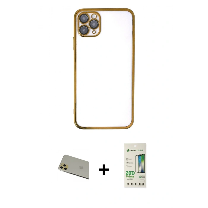 MARSİLYAN™- iPhone 11 Pro Max Kılıf Vadi Minimal - Siyah 20D Premium Cam Ekran Koruyucu + Rainbow Kamera Lens Koruma Cam - GD