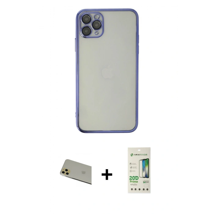 MARSİLYAN™- iPhone 11 Pro Max Kılıf Vadi Minimal - Siyah 20D Premium Cam Ekran Koruyucu + Rainbow Kamera Lens Koruma Cam - GD