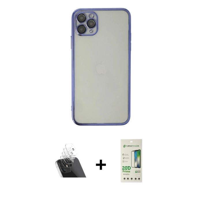 MARSİLYAN™- iPhone 11 Pro Max Kılıf Vadi Minimal - Siyah 20D Premium Cam Ekran Koruyucu + Şeffaf Kamera Lens Koruma Cam