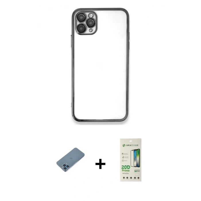 MARSİLYAN™- iPhone 11 Pro Max Kılıf Vadi Minimal - Siyah 20D Premium Cam Ekran Koruyucu + Shine Kamera Lens Koruma Cam - MI