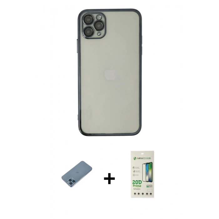MARSİLYAN™- iPhone 11 Pro Max Kılıf Vadi Minimal - Siyah 20D Premium Cam Ekran Koruyucu + Shine Kamera Lens Koruma Cam - MI
