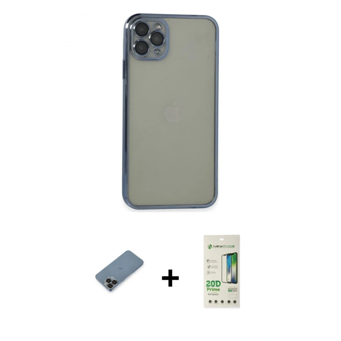 MARSİLYAN™- iPhone 11 Pro Max Kılıf Vadi Minimal - Siyah 20D Premium Cam Ekran Koruyucu + Metal Kamera Lens Koruma Cam - SH