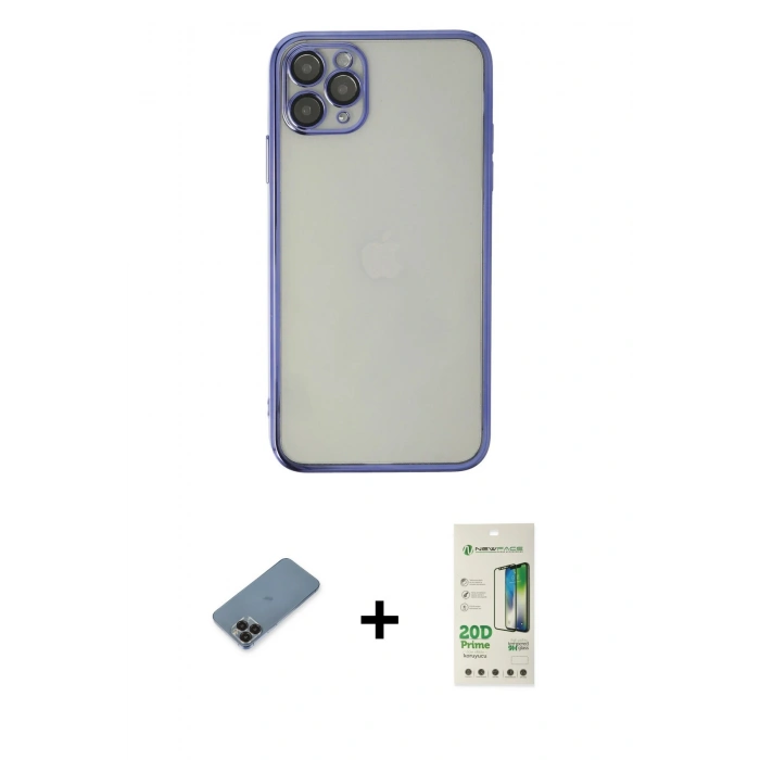 MARSİLYAN™- iPhone 11 Pro Max Kılıf Vadi Minimal - Siyah 20D Premium Cam Ekran Koruyucu + Metal Kamera Lens Koruma Cam - SH