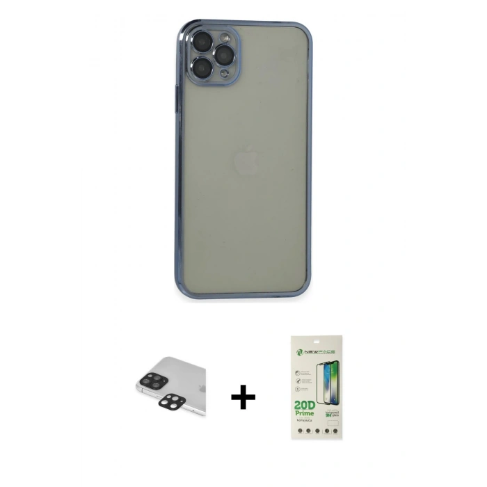 MARSİLYAN™- iPhone 11 Pro Max Kılıf Vadi Minimal - Siyah 20D Premium Cam Ekran Koruyucu + Pers Alüminyum Kamera Lens - SH
