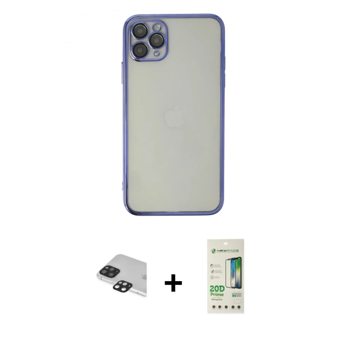 MARSİLYAN™- iPhone 11 Pro Max Kılıf Vadi Minimal - Siyah 20D Premium Cam Ekran Koruyucu + Pers Alüminyum Kamera Lens - SH