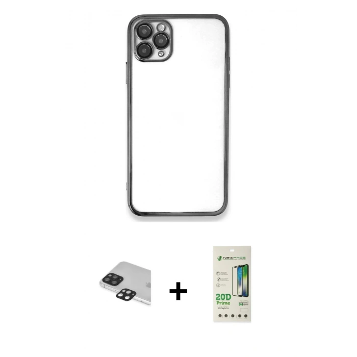 MARSİLYAN™- iPhone 11 Pro Max Kılıf Vadi Minimal - Siyah 20D Premium Cam Ekran Koruyucu + Pers Alüminyum Kamera Lens - SH