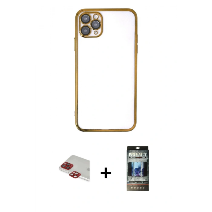 MARSİLYAN™- iPhone 11 Pro Max Kılıf Vadi Minimal - Siyah 34D Hayalet Izgaralı Cam + Pers Alüminyum Kamera Lens - KI