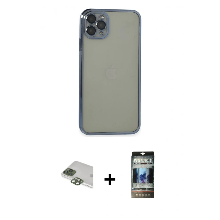 MARSİLYAN™- iPhone 11 Pro Max Kılıf Vadi Minimal - Siyah 34D Hayalet Izgaralı Cam + Pers Alüminyum Kamera Lens - YL