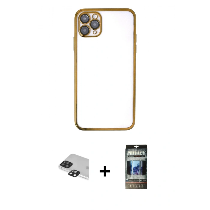 MARSİLYAN™- iPhone 11 Pro Max Kılıf Vadi Minimal - Siyah 34D Hayalet Izgaralı Cam + Pers Alüminyum Kamera Lens - SH
