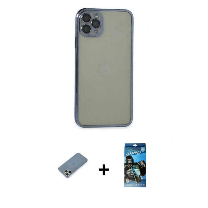 MARSİLYAN™- iPhone 11 Pro Max Kılıf Vadi Minimal - Siyah 34D Izgaralı Cam + Metal Kamera Lens Koruma Cam - GS