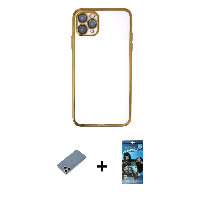 MARSİLYAN™- iPhone 11 Pro Max Kılıf Vadi Minimal - Siyah 34D Izgaralı Cam + Shine Kamera Lens Koruma Cam - GS