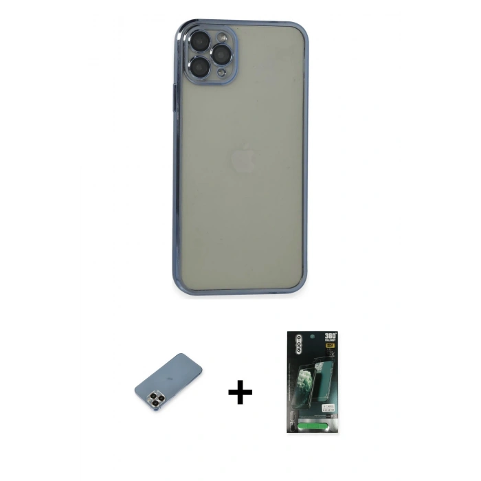 MARSİLYAN™- iPhone 11 Pro Max Kılıf Vadi Minimal - Siyah 360 Mat Full Body Arka Koruyucu + Metal Kamera Lens Koruma Cam - GD