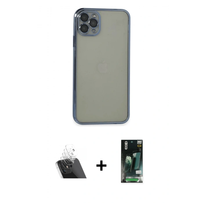 MARSİLYAN™- iPhone 11 Pro Max Kılıf Vadi Minimal - Siyah 360 Mat Full Body Arka Koruyucu + Kamera Lens Koruma Cam - SF
