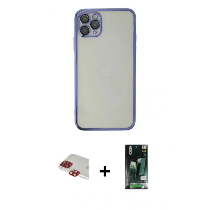 MARSİLYAN™- iPhone 11 Pro Max Kılıf Vadi Minimal - Siyah 360 Mat Full Body Arka Koruyucu + Pers Alüminyum Kamera Lens - KI