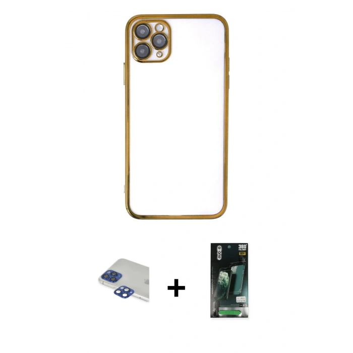 MARSİLYAN™- iPhone 11 Pro Max Kılıf Vadi Minimal - Siyah 360 Mat Full Body Arka Koruyucu + Lacivert Pers Alüminyum Kamera Lens