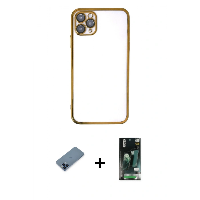 MARSİLYAN™- iPhone 11 Pro Max Kılıf Vadi Minimal - Siyah 360 Mat Full Body Arka Koruyucu + Metal Kamera Lens Koruma Cam - MI