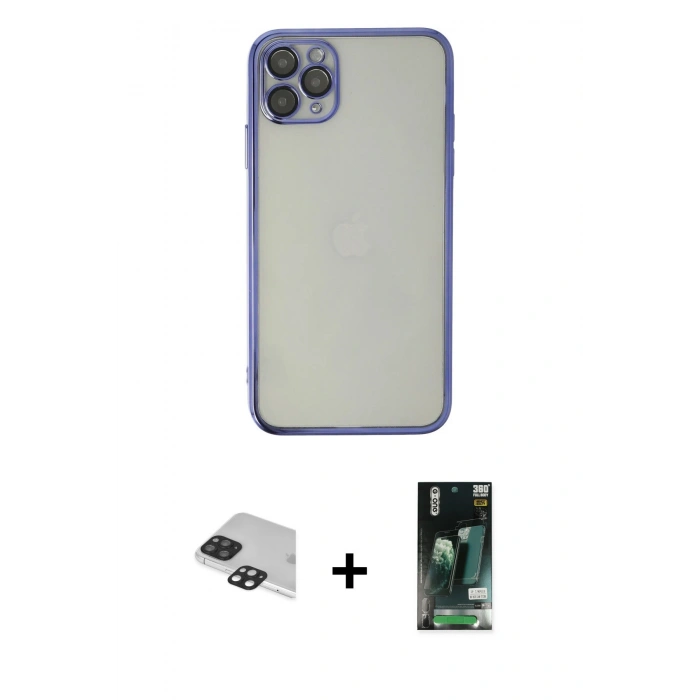 MARSİLYAN™- iPhone 11 Pro Max Kılıf Vadi Minimal - Siyah 360 Mat Full Body Arka Koruyucu + Pers Alüminyum Kamera Lens - SH