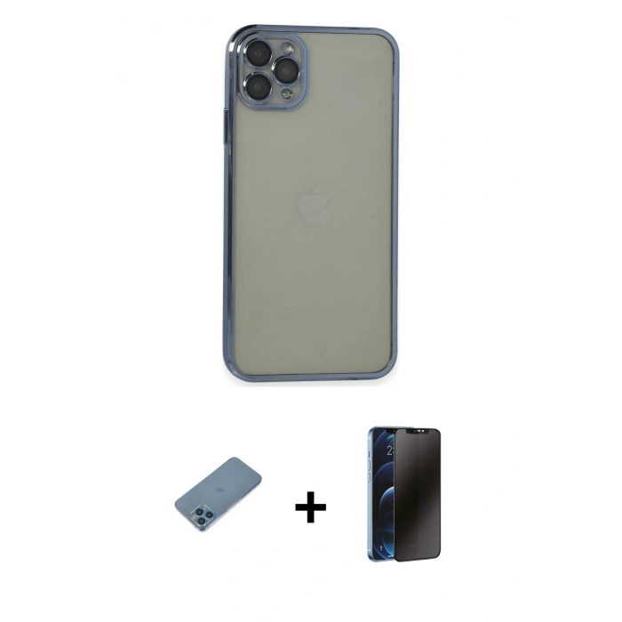 MARSİLYAN™- iPhone 11 Pro Max Kılıf Vadi Minimal - Siyah 3D Antistatik Hayalet Cam Ekran Koruyucu + Shine Kamera Lens Koruma Cam - MI