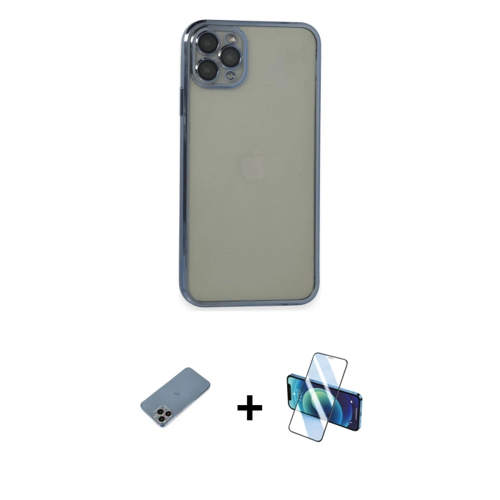 MARSİLYAN™- iPhone 11 Pro Max Kılıf Vadi Minimal - Siyah 3D Antistatik Seramik Nano Ekran Koruyucu + Shine Kamera Lens Koruma Cam - GI