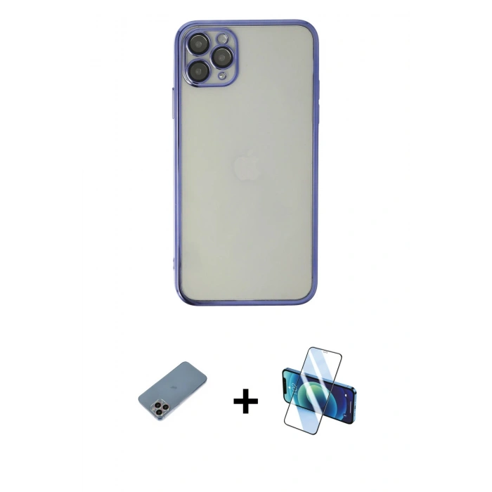 MARSİLYAN™- iPhone 11 Pro Max Kılıf Vadi Minimal - Siyah 3D Antistatik Seramik Nano Ekran Koruyucu + Shine Kamera Lens Koruma Cam - GI