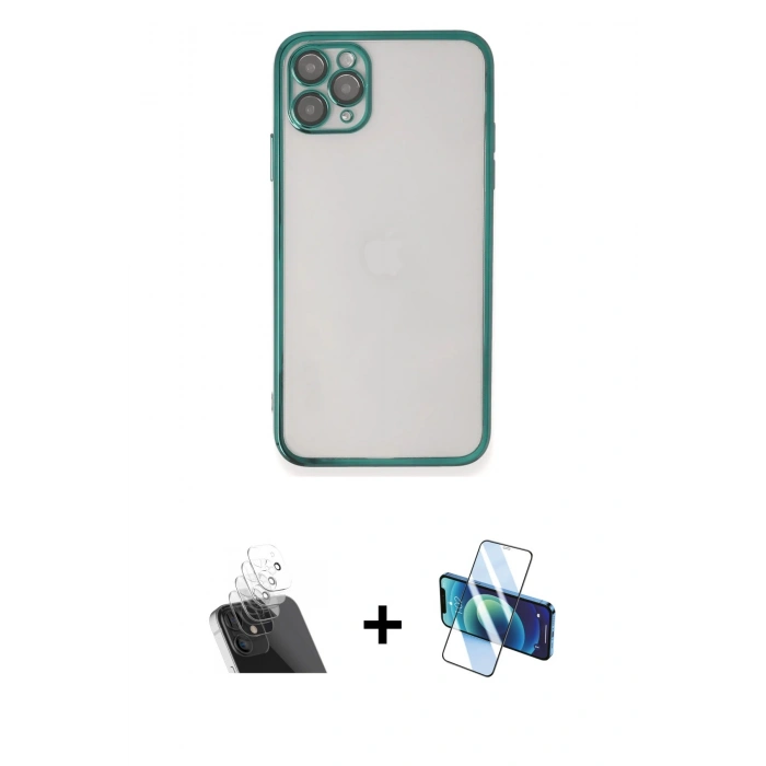 MARSİLYAN™- iPhone 11 Pro Max Kılıf Vadi Minimal - Siyah 3D Antistatik Seramik Nano Ekran Koruyucu + Kamera Lens Koruma Cam - SF
