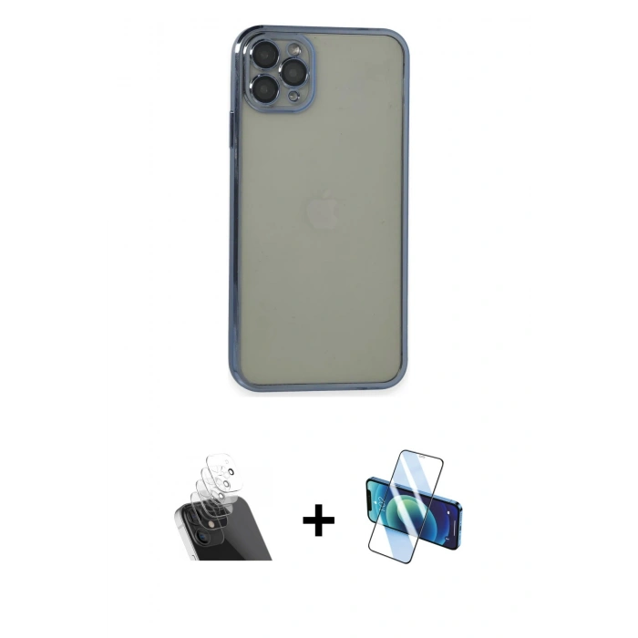 MARSİLYAN™- iPhone 11 Pro Max Kılıf Vadi Minimal - Siyah 3D Antistatik Seramik Nano Ekran Koruyucu + Kamera Lens Koruma Cam - SF