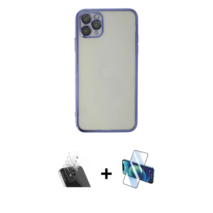 MARSİLYAN™- iPhone 11 Pro Max Kılıf Vadi Minimal - Siyah 3D Antistatik Seramik Nano Ekran Koruyucu + Kamera Lens Koruma Cam - SF