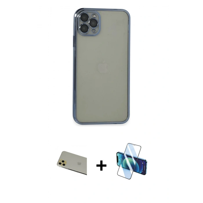 MARSİLYAN™- iPhone 11 Pro Max Kılıf Vadi Minimal - Siyah 3D Antistatik Seramik Nano Ekran Koruyucu + Rainbow Kamera Lens Koruma Cam - GD