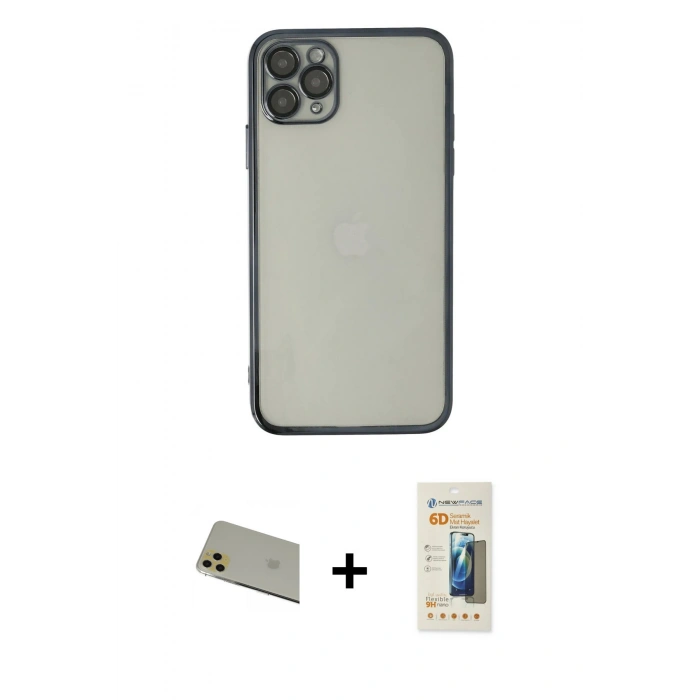 MARSİLYAN™- iPhone 11 Pro Max Kılıf Vadi Minimal - Siyah 6D Mat Seramik Hayalet Nano Ekran Koruyucu + Rainbow Kamera Lens Koruma Cam - GD