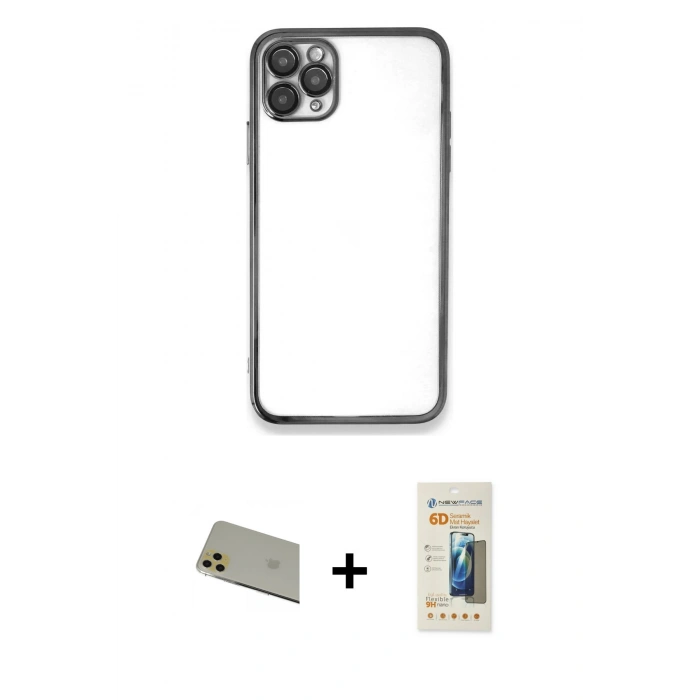 MARSİLYAN™- iPhone 11 Pro Max Kılıf Vadi Minimal - Siyah 6D Mat Seramik Hayalet Nano Ekran Koruyucu + Rainbow Kamera Lens Koruma Cam - GD