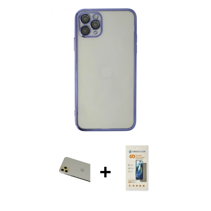 MARSİLYAN™- iPhone 11 Pro Max Kılıf Vadi Minimal - Siyah 6D Mat Seramik Hayalet Nano Ekran Koruyucu + Rainbow Kamera Lens Koruma Cam - GD