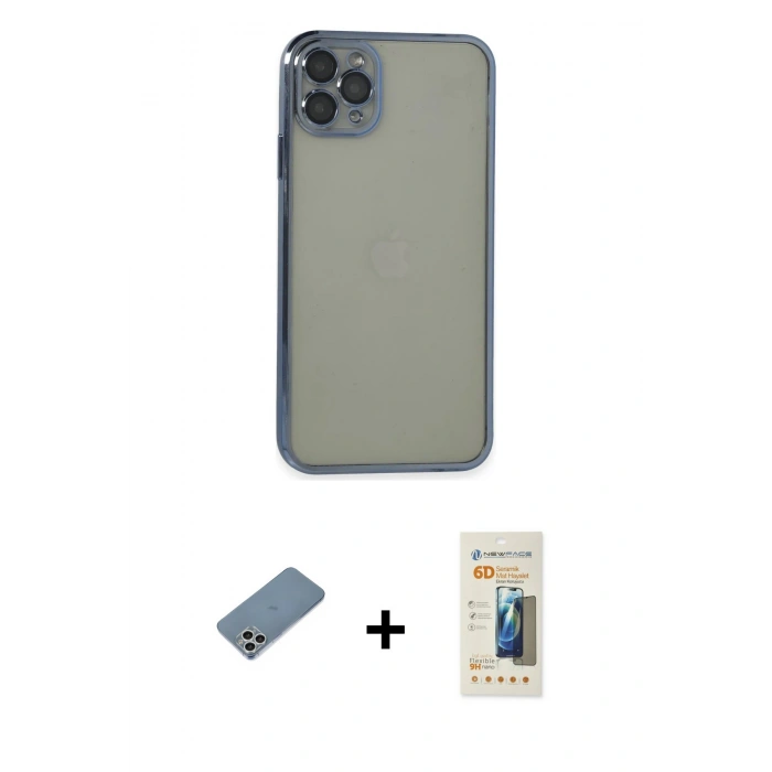 MARSİLYAN™- iPhone 11 Pro Max Kılıf Vadi Minimal - Siyah 6D Mat Seramik Hayalet Nano Ekran Koruyucu + Gümüş Shine Kamera Lens Koruma Cam