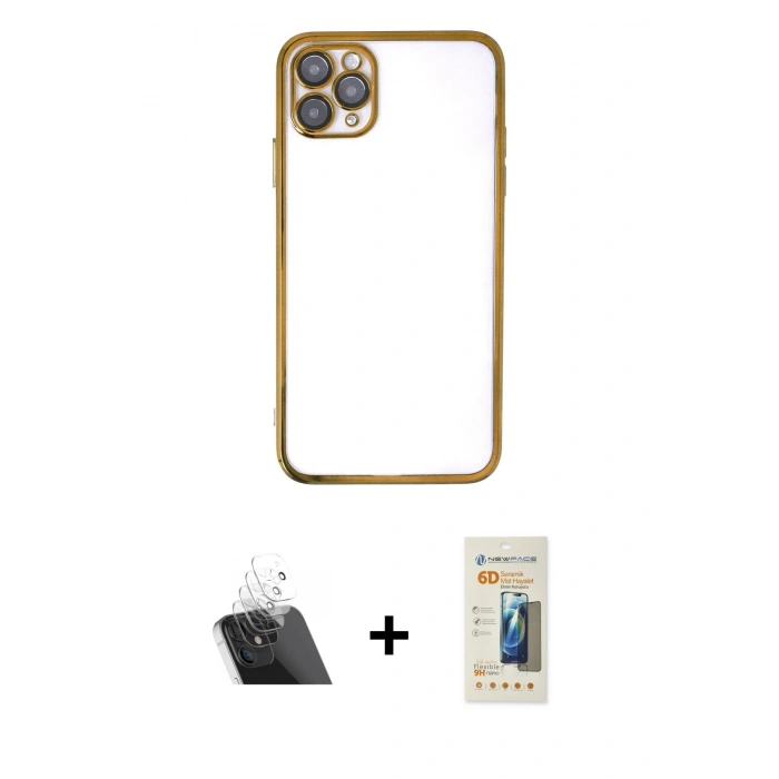 MARSİLYAN™- iPhone 11 Pro Max Kılıf Vadi Minimal - Siyah 6D Mat Seramik Hayalet Nano Ekran Koruyucu + Kamera Lens Koruma Cam - SF