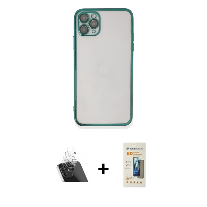 MARSİLYAN™- iPhone 11 Pro Max Kılıf Vadi Minimal - Siyah 6D Mat Seramik Hayalet Nano Ekran Koruyucu + Kamera Lens Koruma Cam - SF