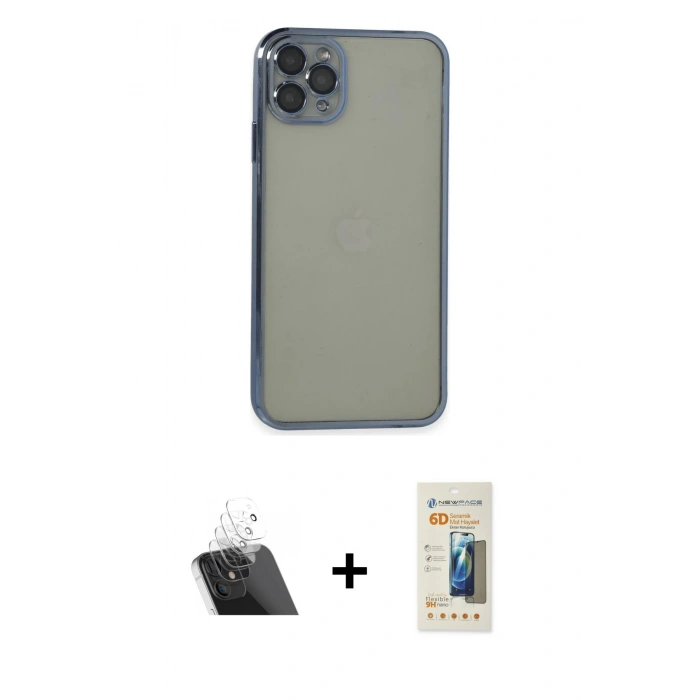 MARSİLYAN™- iPhone 11 Pro Max Kılıf Vadi Minimal - Siyah 6D Mat Seramik Hayalet Nano Ekran Koruyucu + Kamera Lens Koruma Cam - SF