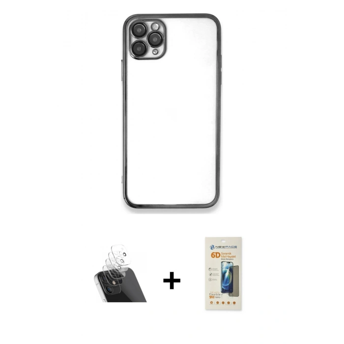 MARSİLYAN™- iPhone 11 Pro Max Kılıf Vadi Minimal - Siyah 6D Mat Seramik Hayalet Nano Ekran Koruyucu + Kamera Lens Koruma Cam - SF