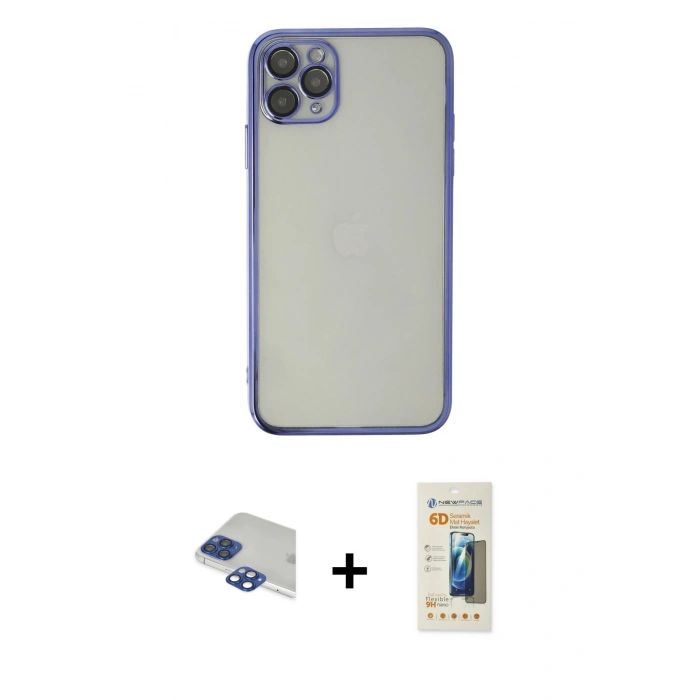 MARSİLYAN™- iPhone 11 Pro Max Kılıf Vadi Minimal - Siyah 6D Mat Seramik Hayalet Nano Ekran Koruyucu + Pers Alüminyum Kamera Lens - LT
