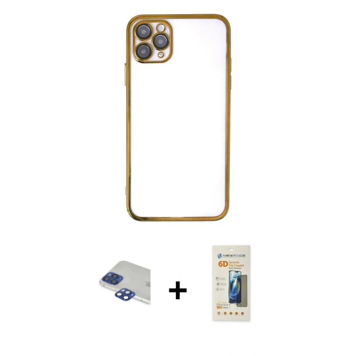 MARSİLYAN™- iPhone 11 Pro Max Kılıf Vadi Minimal - Siyah 6D Mat Seramik Hayalet Nano Ekran Koruyucu + Pers Alüminyum Kamera Lens - LT