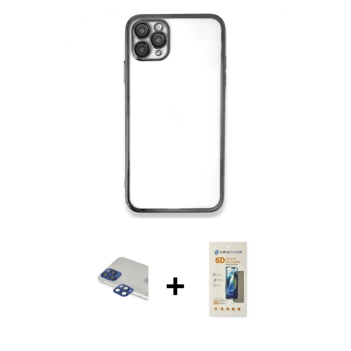 MARSİLYAN™- iPhone 11 Pro Max Kılıf Vadi Minimal - Siyah 6D Mat Seramik Hayalet Nano Ekran Koruyucu + Pers Alüminyum Kamera Lens - LT