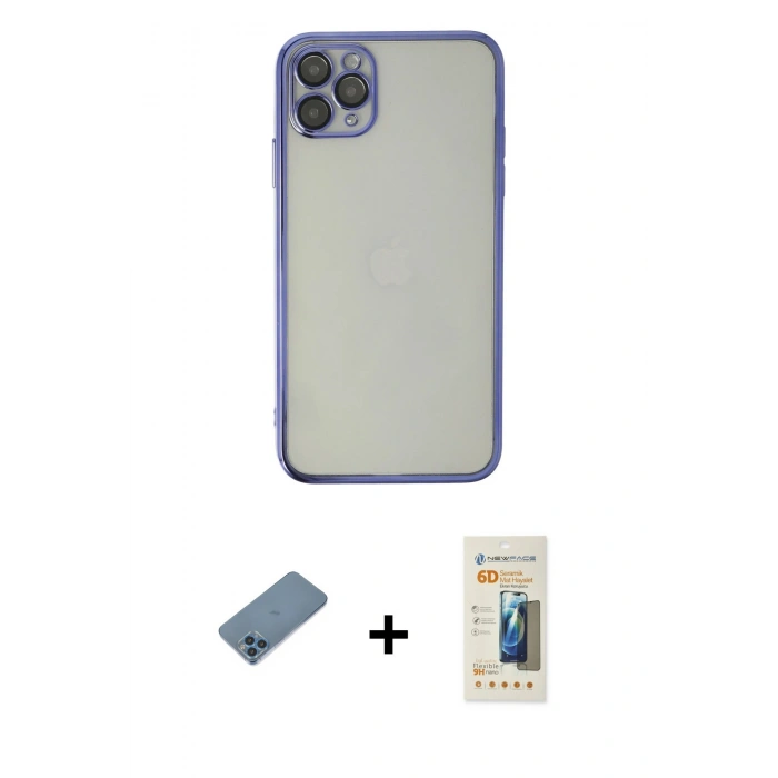 MARSİLYAN™- iPhone 11 Pro Max Kılıf Vadi Minimal - Siyah 6D Mat Seramik Hayalet Nano Ekran Koruyucu + Shine Kamera Lens Koruma Cam - MI