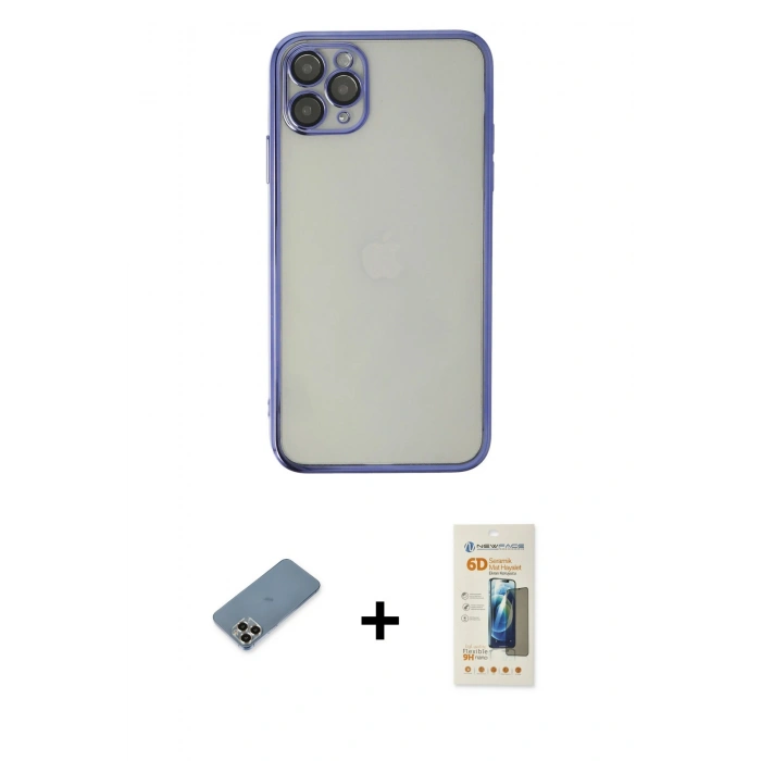 MARSİLYAN™- iPhone 11 Pro Max Kılıf Vadi Minimal - Siyah 6D Mat Seramik Hayalet Nano Ekran Koruyucu + Metal Kamera Lens Koruma Cam - GD