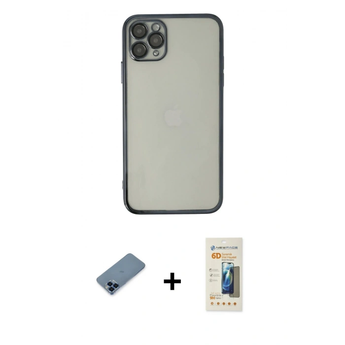 MARSİLYAN™- iPhone 11 Pro Max Kılıf Vadi Minimal - Siyah 6D Mat Seramik Hayalet Nano Ekran Koruyucu + Metal Kamera Lens Koruma Cam - MI
