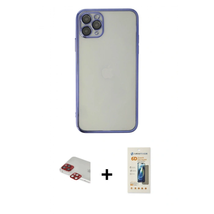 MARSİLYAN™- iPhone 11 Pro Max Kılıf Vadi Minimal - Siyah 6D Mat Seramik Hayalet Nano Ekran Koruyucu + Pers Alüminyum Kamera Lens - KI